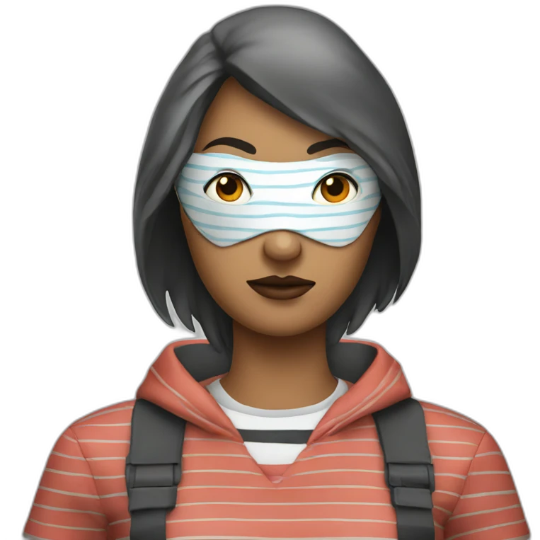 bank robber woman with eye mask and striped tshirt emoji