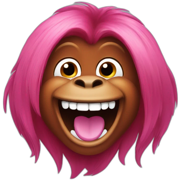 Female Orangutan laughing with pink hair emoji