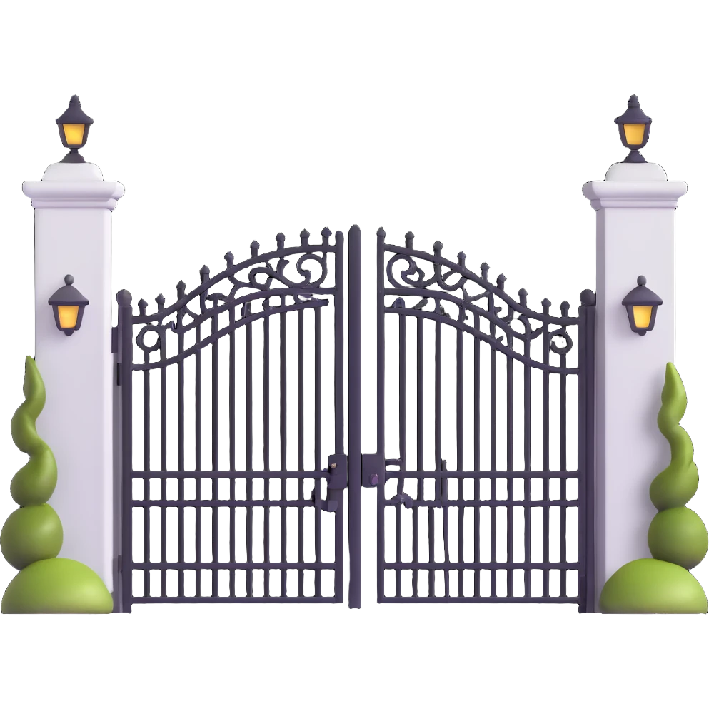 elegant house entrance with wrought iron fence and gate emoji