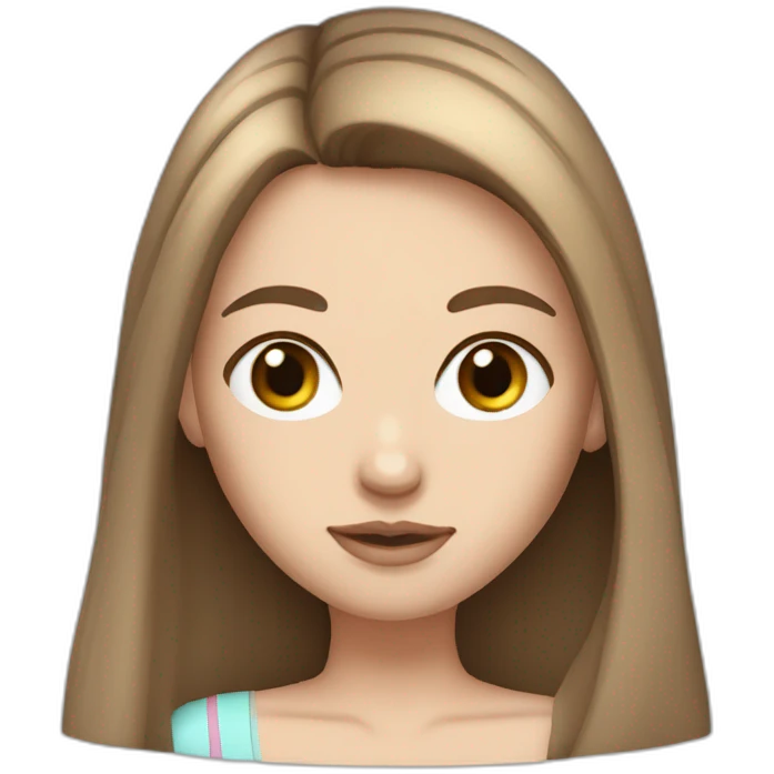 Really White girl long brown hair skinny girl with straight hair, thin face and makeup from head to chest And black eyes emoji