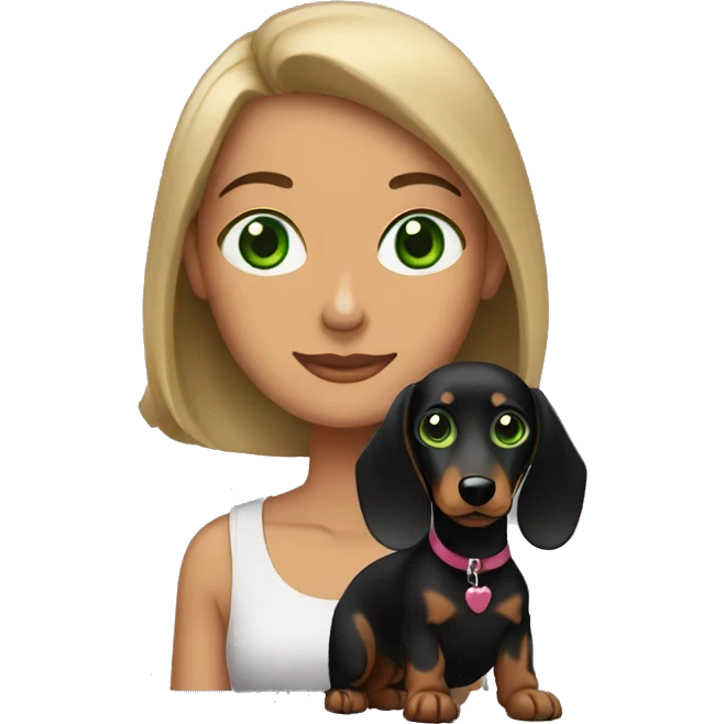 Lebanese with green eyes holding a black dachshund emoji