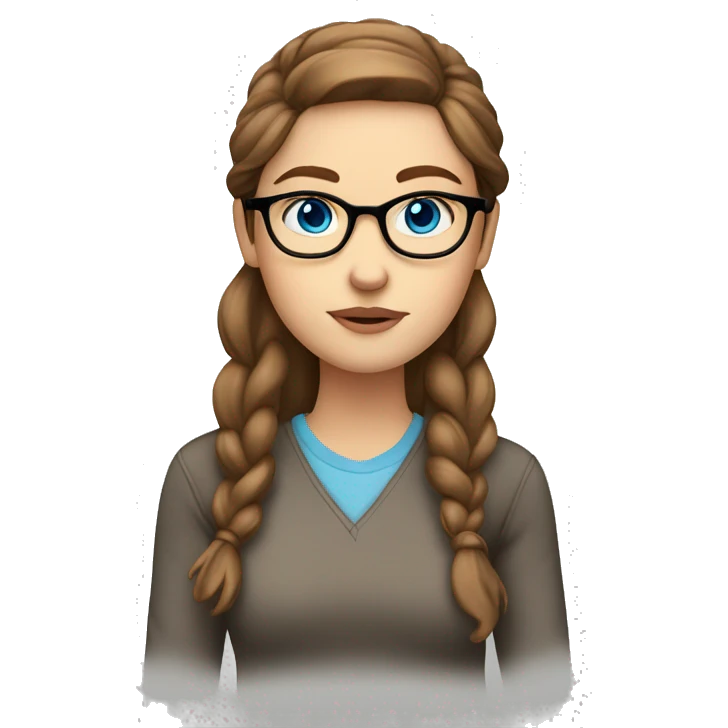 thinking white girl with blue eyes, brown hair, glasses, long sleeves emoji