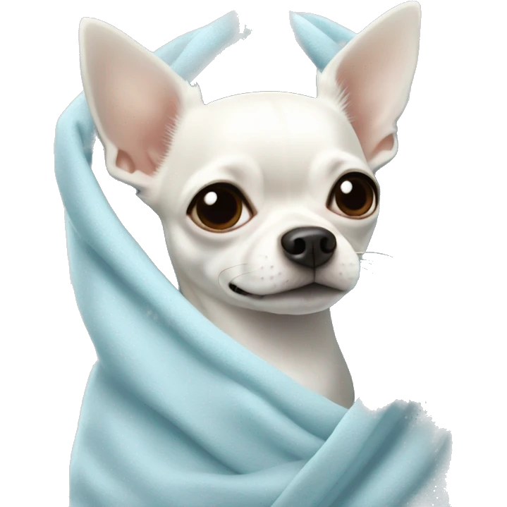 white chihuahua in a light blue blanket emoji