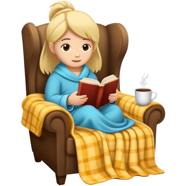 cozy reading nook with blanket, book, and hot drink emoji