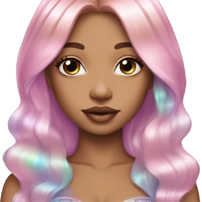 mermaid, magical, blonde hair, pink lips, iridescent, mystical, shiny, holographic, straight hair with highlights emoji
