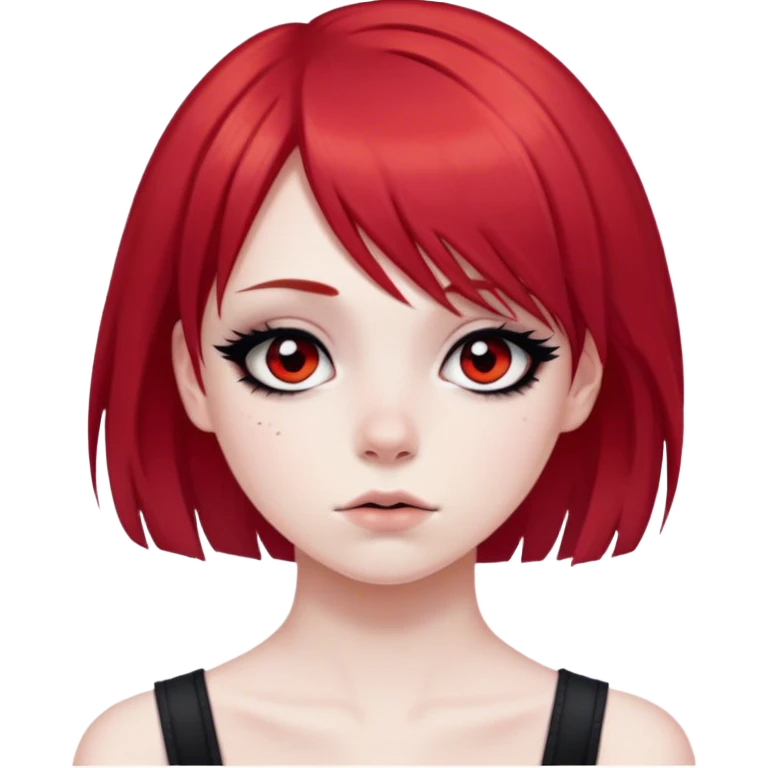 girl with red hair and side bang and emo eyeliner and pale emoji