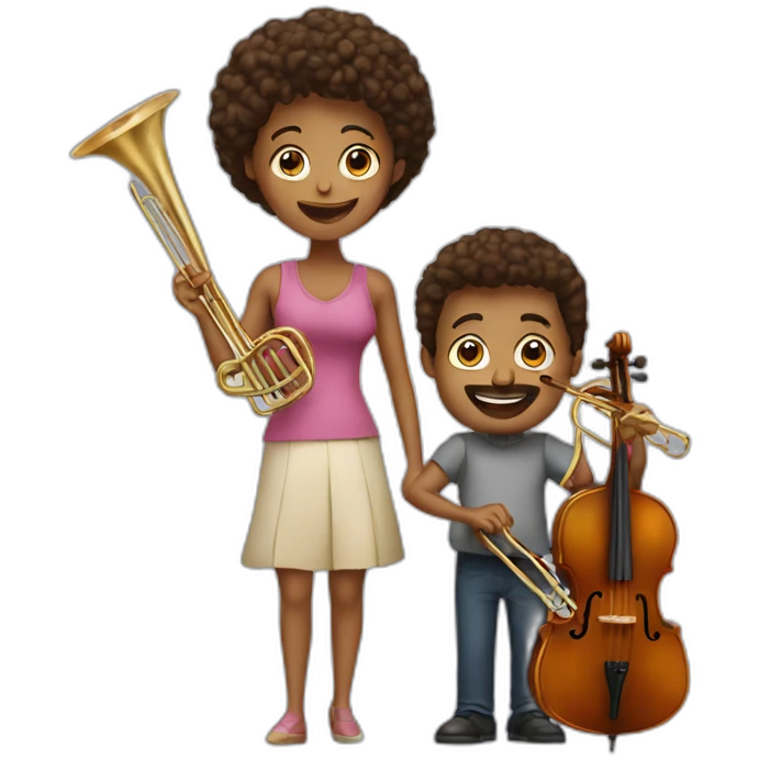 Family of a man with trombone and a woman with cello and they have a baby girl 1yo emoji