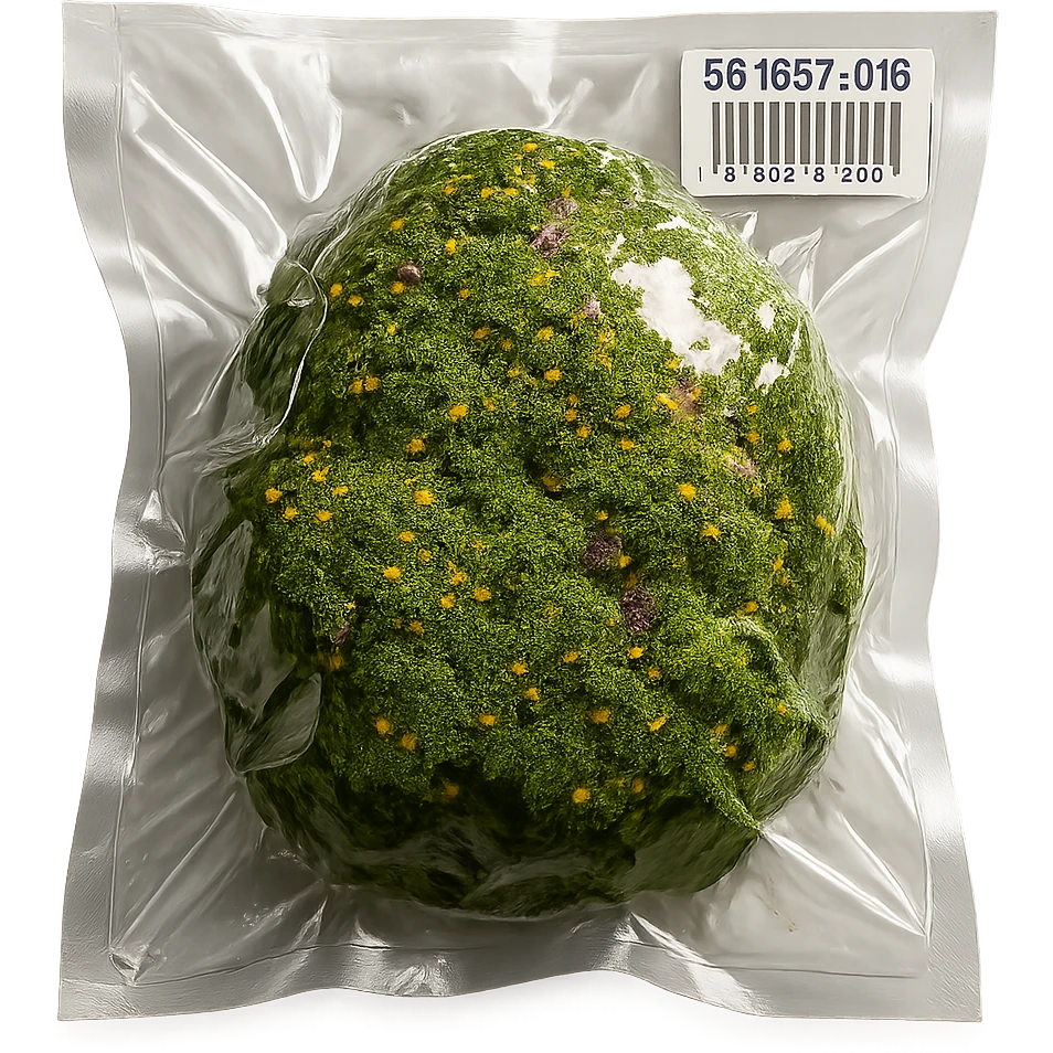 mossy rock with abundant moss and tiny colorful flowers, shiny and inflated emoji