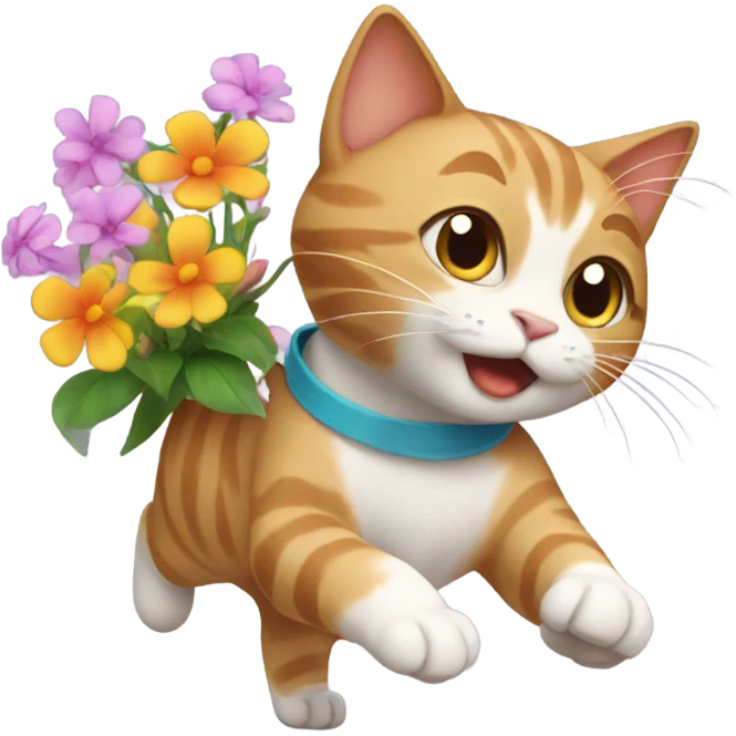 Cat running with flowers  emoji