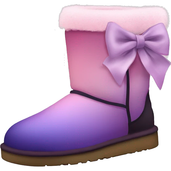 Realistic pair of pastel pink,to dark purple ombre Ugg fur boots with silk ribbon bows. emoji