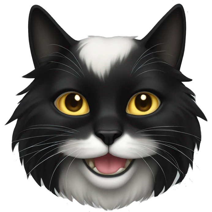 black cat long haired with muzzle half white emoji