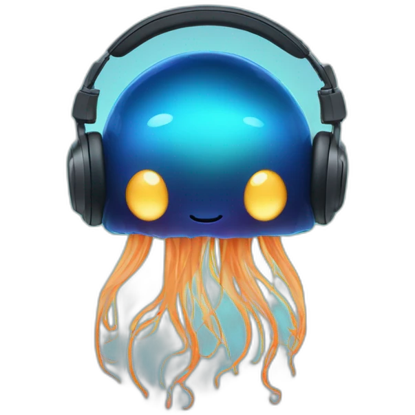 Blue Moonlight jellyfish with headphones no face emoji