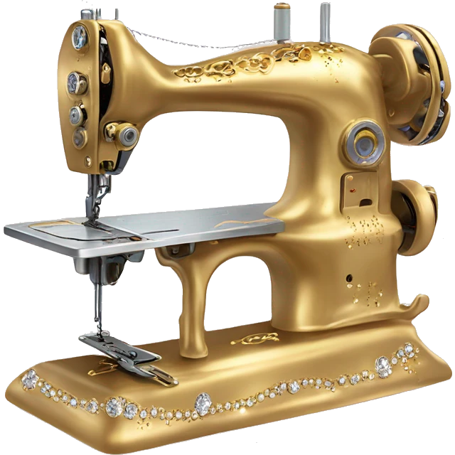 Gold and diamond King's Favorite Sewing Machine and mannequin with diamonds everywhere as if it glows like a personal gift from God emoji