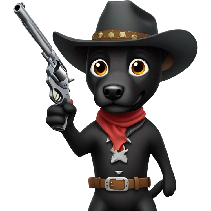 Black Dog Animatronic as cowboy holding a gun emoji