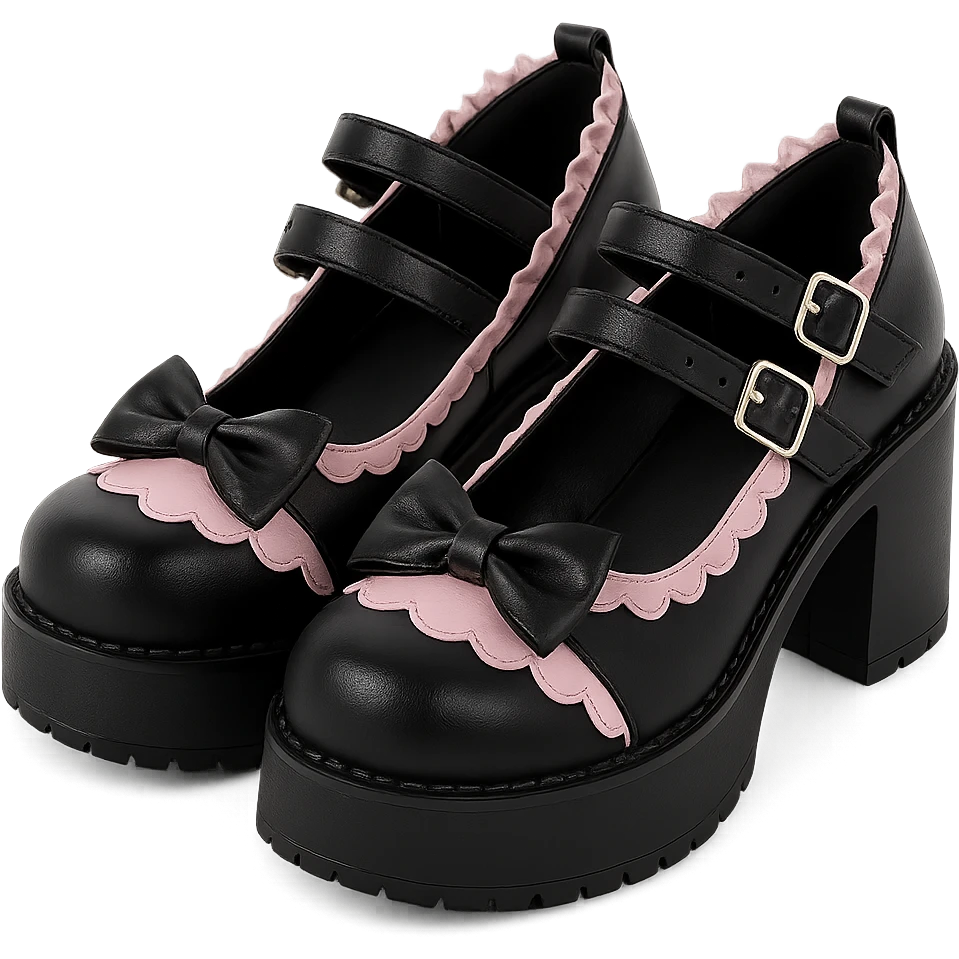 BLACKPINK-inspired gothic shoes, no hearts, black and pink, cute, remove background emoji