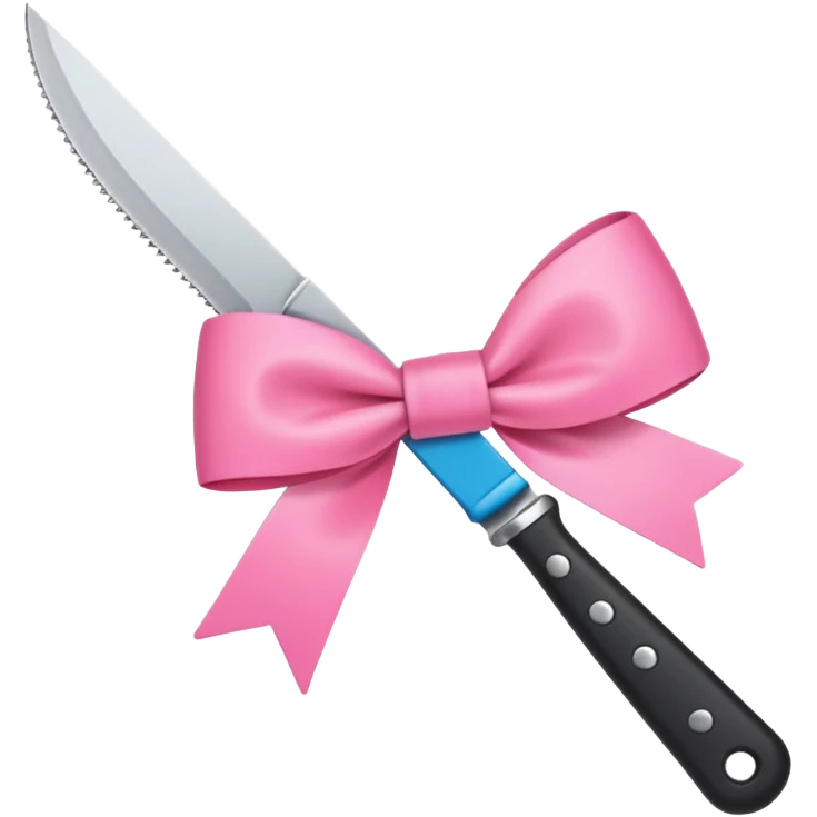 Kitchen knife with a pink bow tied around the handle, emoji style, simple, flat vector, white background, only one object emoji