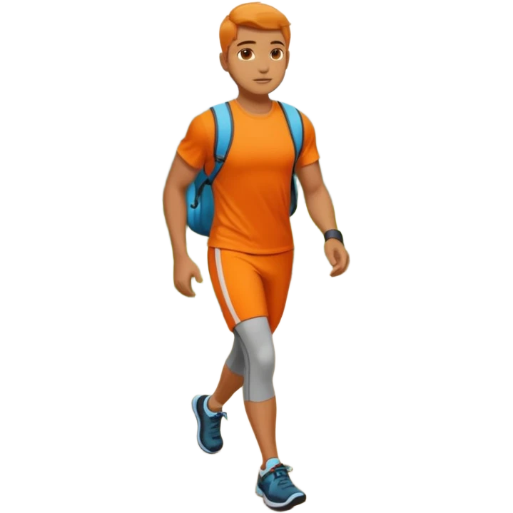 mach mir eine atheltischen typen mit orangener fitness kleidung der gerade einen sapziergang macht emoji