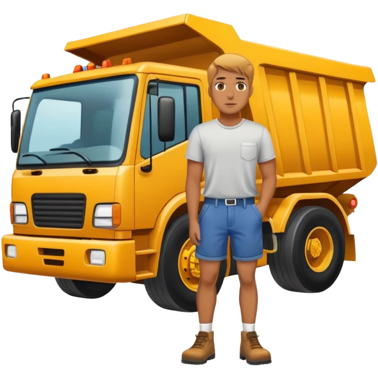 Man with big butt  standing in front of a dump truck  emoji