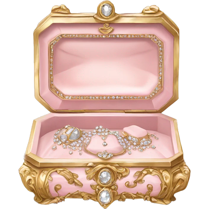 Pale Pink rococo style jewelry box filled with jewels and diamonds emoji