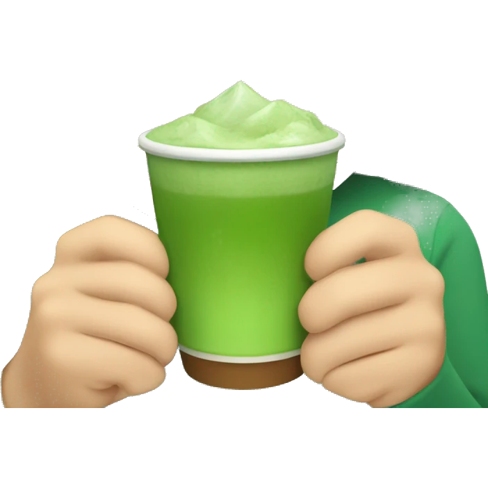 Beautiful girl with brawn hair holding cup of iced matcha  emoji
