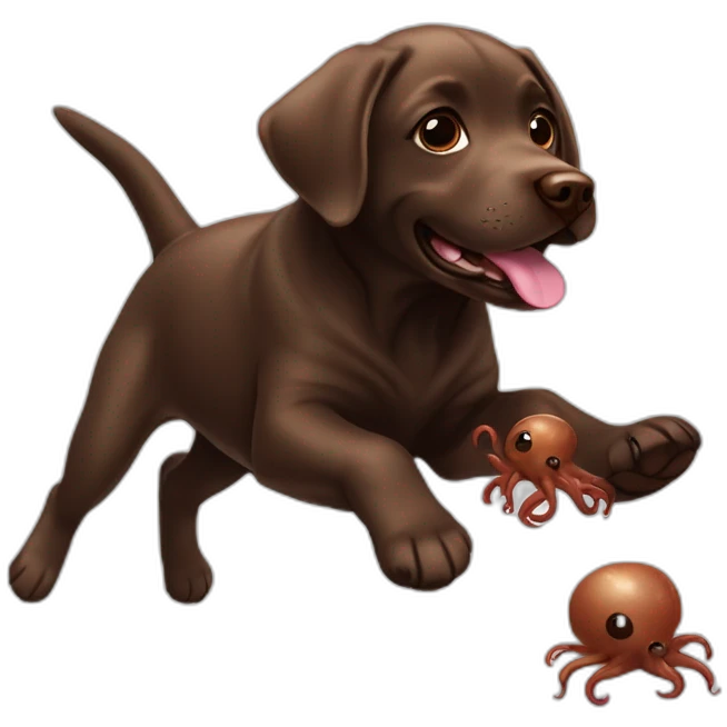 Chocolate labrador playing with push cute octupus emoji