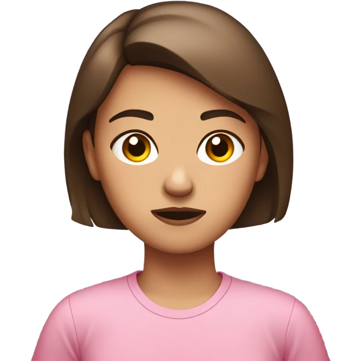 Girl with short brown straight hair annoyed side eye face pink shirt  emoji