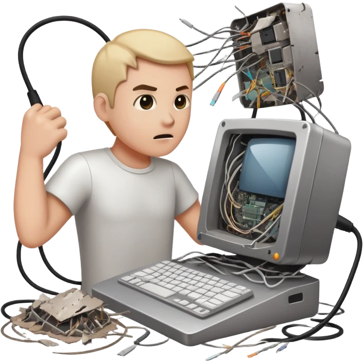 A man destroying a computer emoji