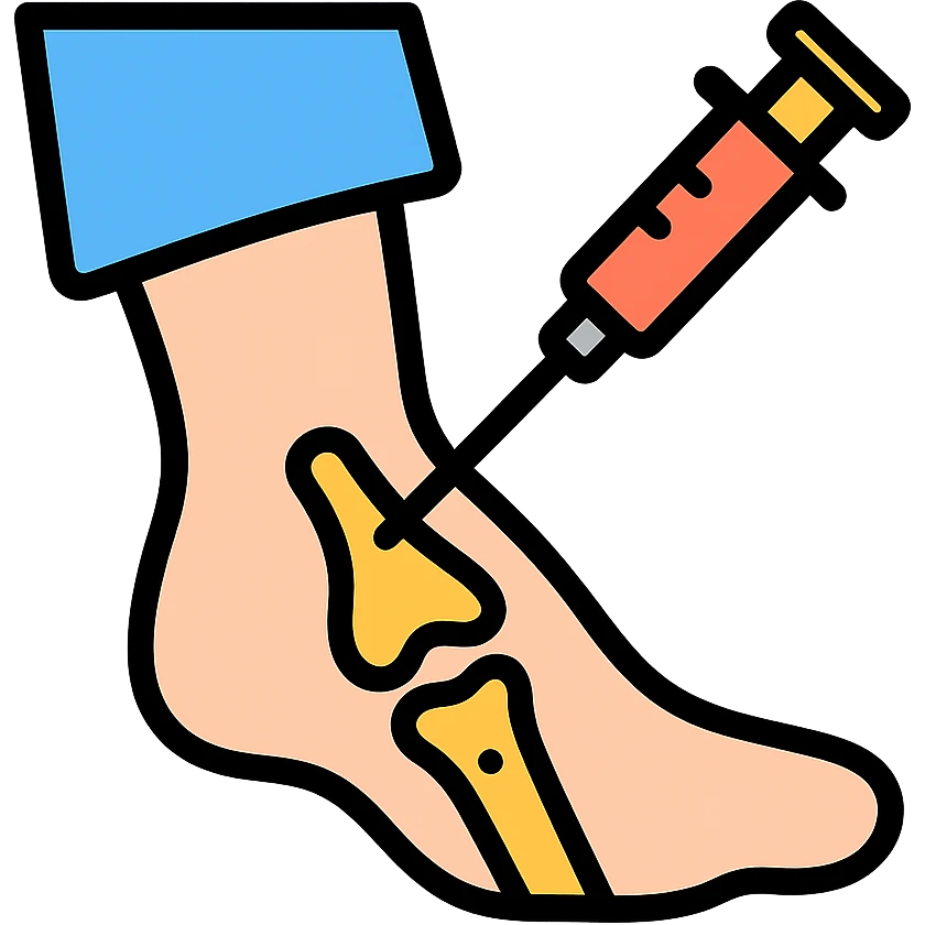 intraosseous puncture procedure with needle inserted in tibia, hospital context emoji