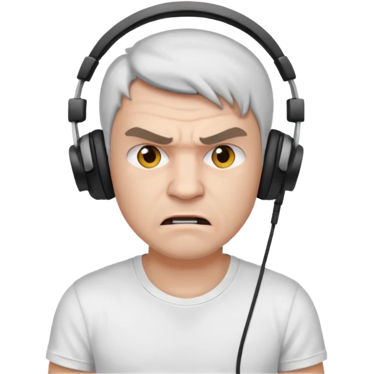 Male, angry, wearing headphone having mic, t-shirt 
 emoji
