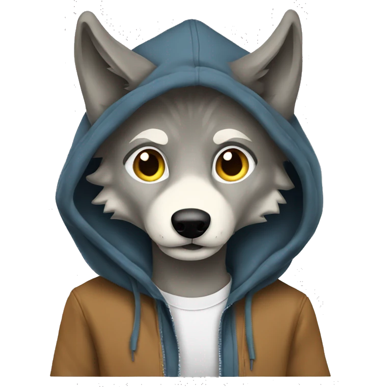 Wolf wearing hoodie with a wolf logo emoji