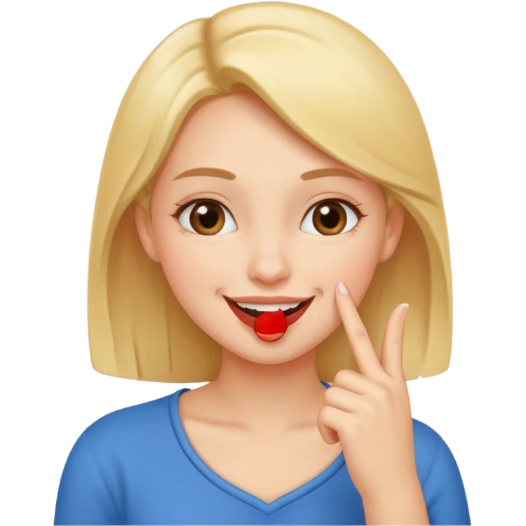 Fille amoureuse qui avec le bout de l'ongle de son index touche sa bouche emoji