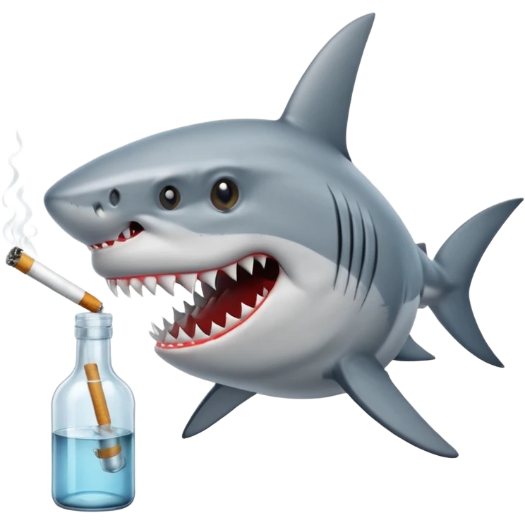 shark with a cigarette and some bottle emoji