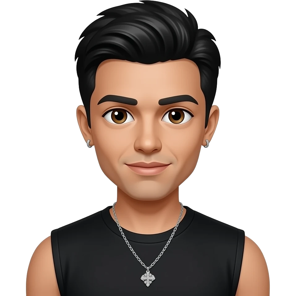 Roc Royal from Mindless Behavior with dark brown eyes, black hair, black sleeveless shirt, necklace and earrings emoji