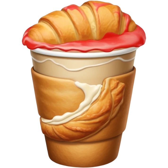 disposable coffee cup with latte art and croissant emoji
