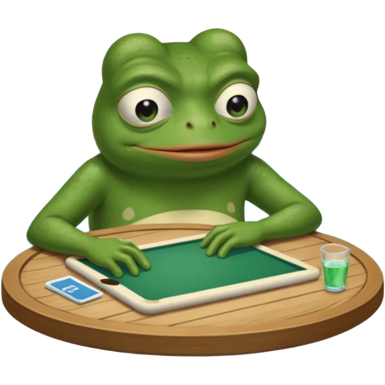 pepe frog emoji for discord, holding a table that says  "For the pool".
table is like at a protest.
Face is 'yikes' like.
no additional elements, no background emoji