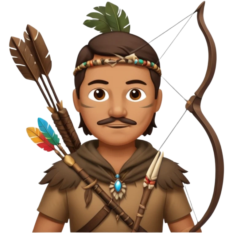 The classic middle-aged hunter with a bow and arrow on his back, dressed in brown with decorations made of feathers or bone teeth emoji