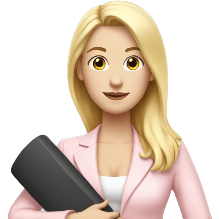 A blonde white girl in a light pink suit with a fitness mat emoji