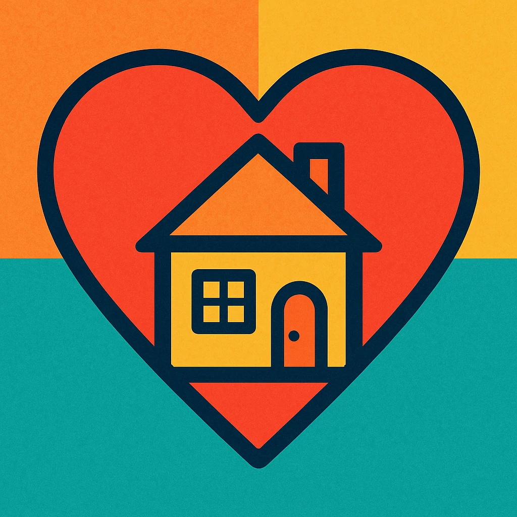 a heart and a house together, symbolizing love at home, warm and inviting style emoji