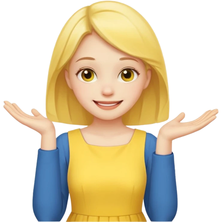 yellow smiling face girl with one hand flat under chin emoji