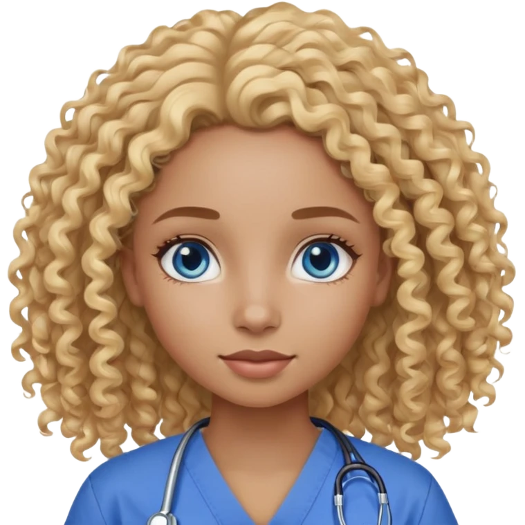 African girl with curly blonde hair blue eyes in scrubs  emoji