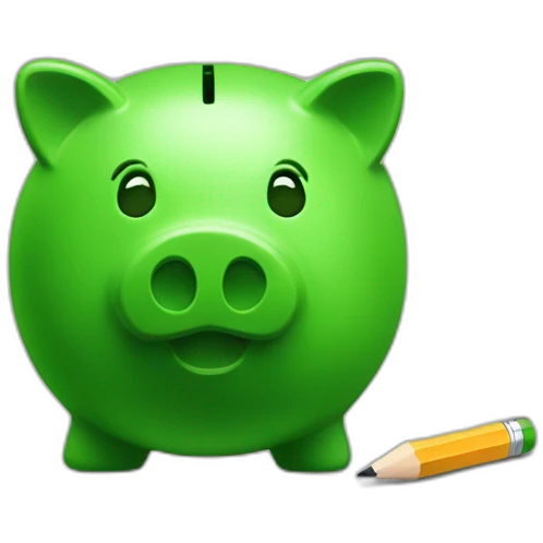 green piggybank holding a pencil emoji