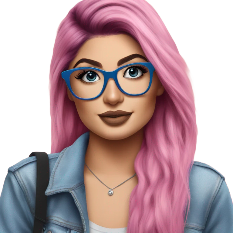 Photo Realistic kylie jenner stylish pink hair BLUE eyes and glasses happy  emoji