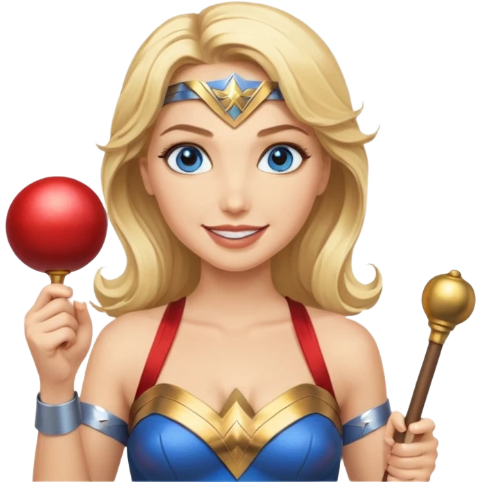 Blonde blue eyes Wonder Woman holding bell and baton  emoji