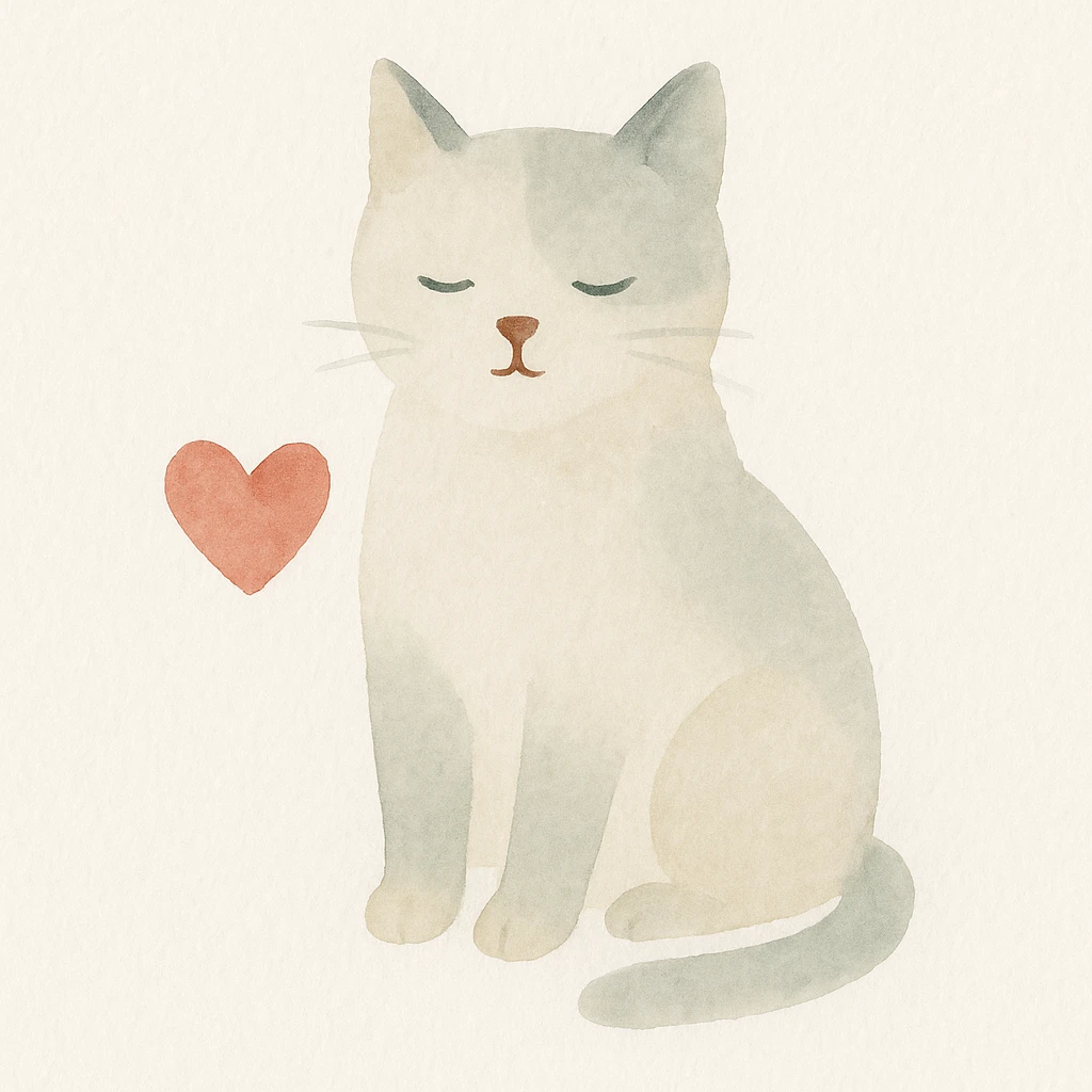 a cat with a heart, watercolor style emoji