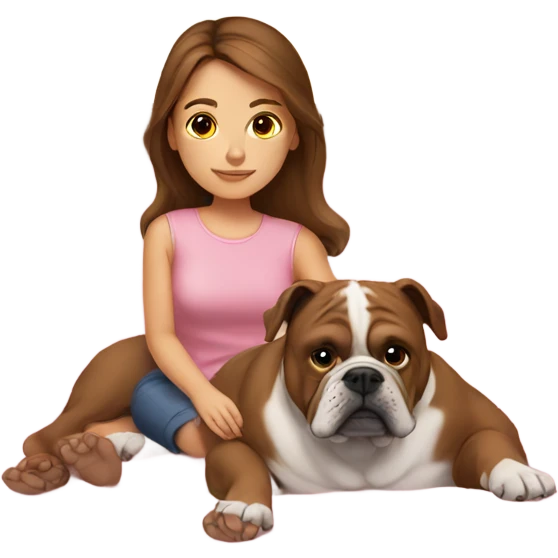  girl in pink bed with brown hair and bulldog emoji