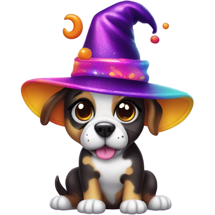 Lisa frank Halloween dog with with hat emoji