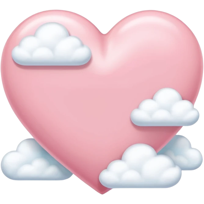 pastel pink heart with fluffy white clouds, iOS Apple emoji style emoji