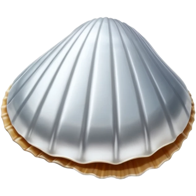 A seashell emoji made of polished silver chrome, smooth curved surface, reflective metallic highlights, elegant minimal design, iOS emoji style, centered, clean white background, soft lighting emoji