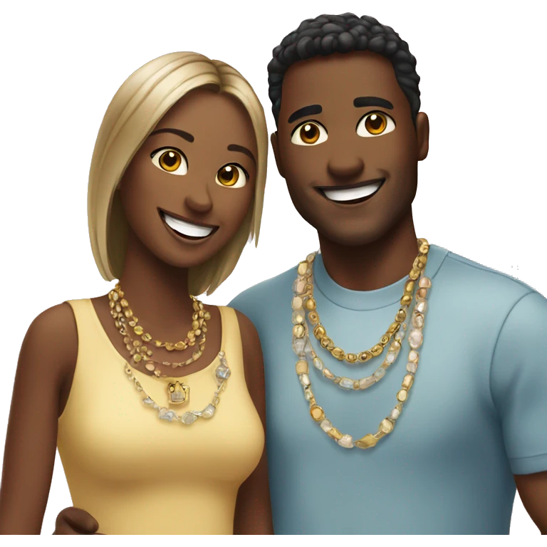 smiling couple indoors with jewelry emoji