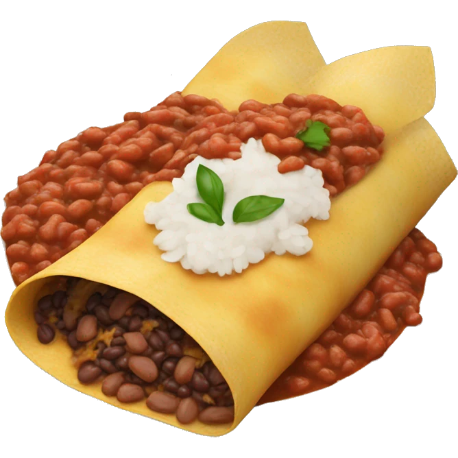 Realistic plate of enchiladas with rice and beans emoji